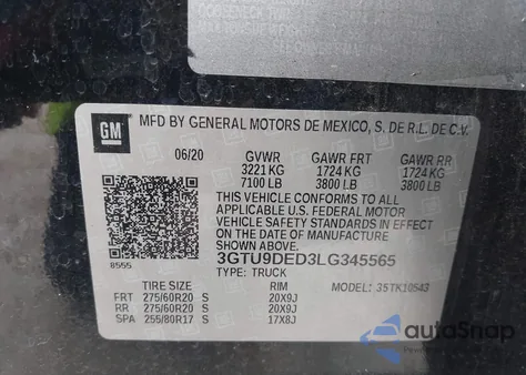 2020 GMC Sierra 1500 4Wd Short Box Slt from USA, damaged, VIN 3GTU9DED3LG345565